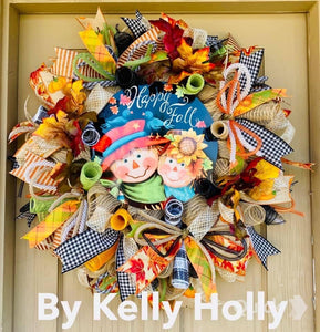 Fall Wreath-Happy Fall Scarecrows