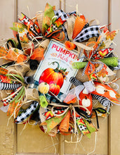 Load image into Gallery viewer, Fall Wreath-Pumpkin patch black/white check
