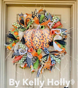 Fall Wreath-Leopard pumpkin