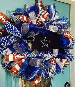 Dallas Cowboys Wreath Blue and White Football Wreath White 