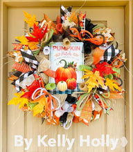 Load image into Gallery viewer, Fall Wreath-Pumpkin patch black/white check
