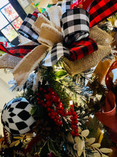 Load image into Gallery viewer, Christmas Flocked Garland prelit, Buffalo plaid burlap rustic
