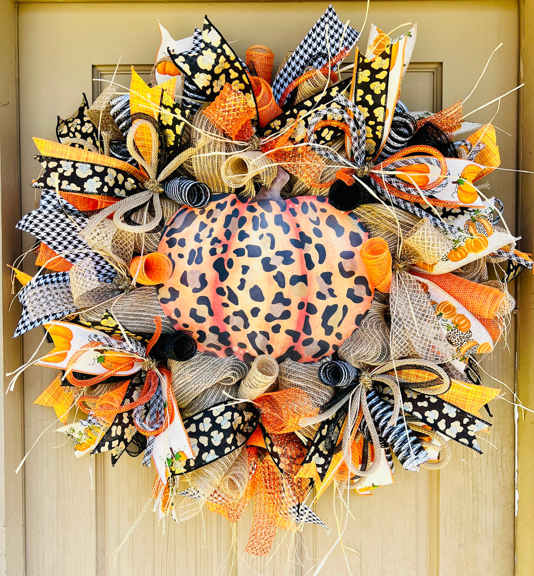 Fall Wreath-Leopard pumpkin