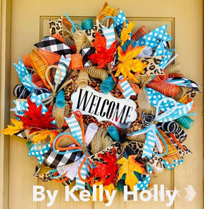 Fall Wreath-Welcome leopard