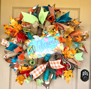 Fall Wreath-Welcome Teal