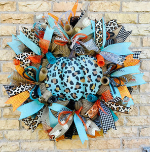 Fall Wreath-Leopard pumpkin